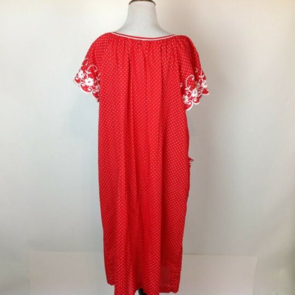 Vintage Lara Dee Housedress Lounge Chore Embroidery Polka Dot Womens XL - Picture 4 of 5